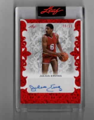 2023 Leaf Superlative Signatures Red Crystals 15/15 Julius Erving, HOF 76ers - Image 1 of 2