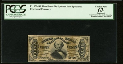 PCGS ChUNC63 FR# 1324 Fractional 1864 Currency, 50c Civil War 3rd Issue Specimen - Image 1 of 4