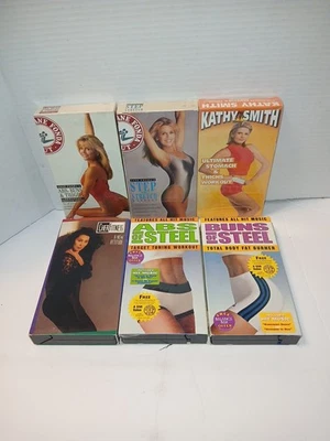 X6 Vintage VHS Tapes Workout Exercise Jane Fonda, Cher, Kathy Smith V.G.C. Foto 1 de 4