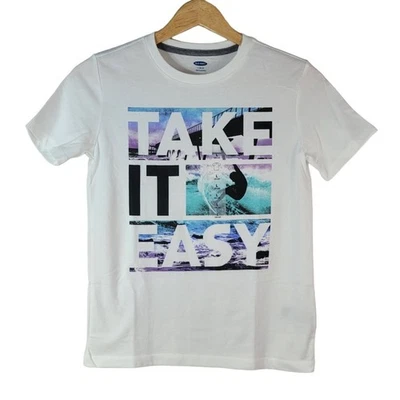 Old Navy Boys Take it Easy Beach T Shirt White SZ 10 Surf Short Sleeve Crew NWT - Image 1 of 4