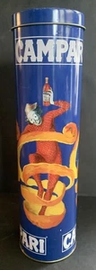 Vintage Campari Blue Tin Canister Italy Advertising 11.5” Collectible Barware, E - Picture 1 of 10