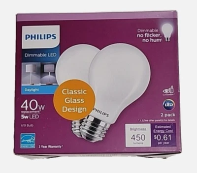 Philips LED 40 Watt Eqv A19 Dimmable Bulb Daylight Classic Glass 2 Bulbs (2 PK) - Image 1 of 3