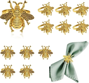 Juego de 12 anillos de servilleta de abeja dorada insecto abejorro de otoño, ecológicos, dorados - Imagen 1 de 9