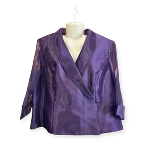 Alex Evenings Women's Purple Sheer 3/4 Sleeve Single Button Evening Jacket SZ 3X - Picture 1 of 9