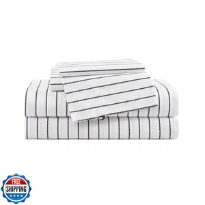 Tommy Hilfiger - Sábanas Completas, Ropa de Cama Fresca y Fresca de Algodón Percal con  - Imagen 1 de 5