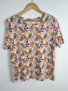Woolovers Size M 12 14 Top Tropical Print Short Sleeve Jersey T Shirt Holiday - Picture 1 of 8
