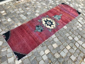 Turkish Vintage Rug Handmade Wool Rug Bohemian Runner Rug 2,5 x 7,8 ft - Picture 1 of 10