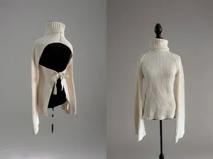 Maniere De Voir Turtleneck Sweater - Small - Open Tie Back, Bell Sleeve, Cream - Picture 1 of 11