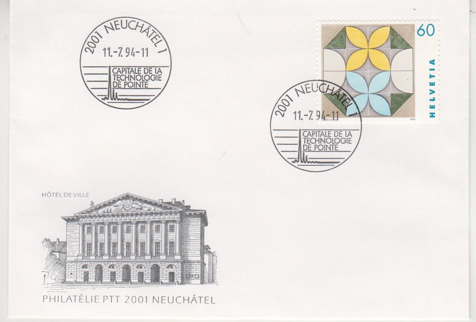 SWITZERLAND : 1994   FDC - SCOTT # 934  WORK / NEUCHATEL - Image 1 of 1