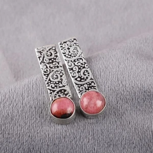 Bezaubernder schwarzer Rhodonit Edelstein 925 Sterlingsilber Schmuck Ohrring 1,23" Q952 - Bild 1 von 2