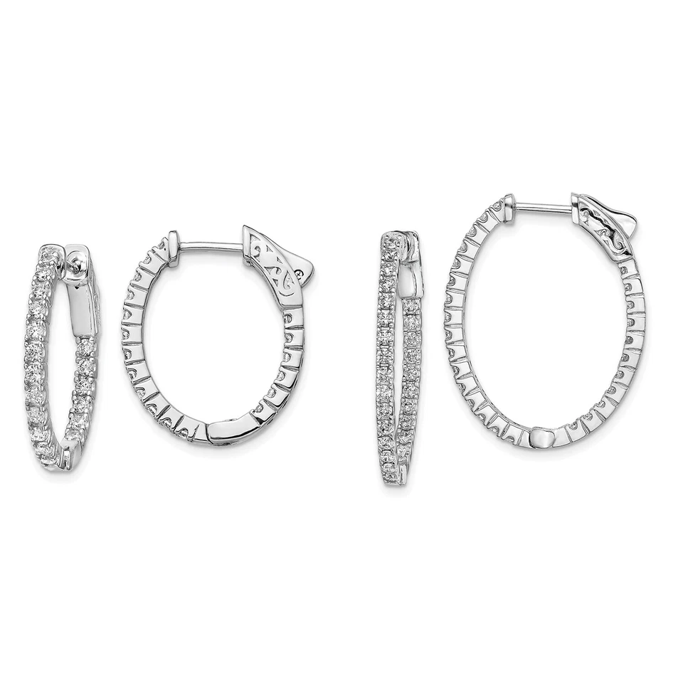 Argento Sterling 1.7mm Zirconia Cubica IN & Fuori Ovale Con Orecchini a Cerchio - Immagine 1 di 1