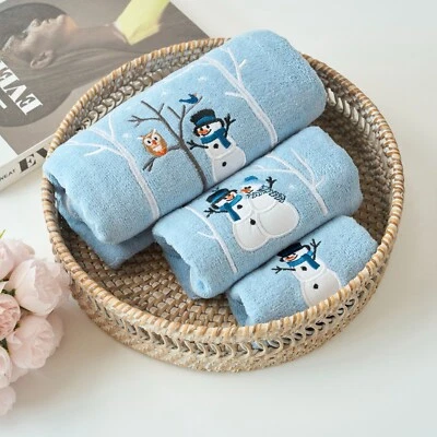 Juego de 3 toallas de baño 100 % algodón bordadas decoración suave premium de Navidad Foto 1 de 4