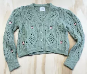 zara kids girls mint green cable knit button down cardigan 13-14 yr Floral Wool - Picture 1 of 9
