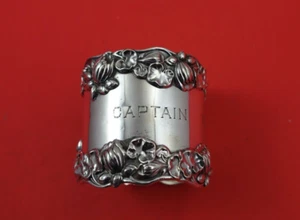Gorham Sterling Napkin Ring water lilies B209 1 5/8" x 1 7/8" Captain Monogram - Picture 1 of 5
