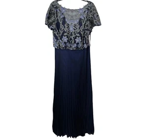 JS COLLECTIONS NEW Women's Blue Mesh Pleated Lace Ball Gown Dress 16W $420 New - Picture 1 of 12