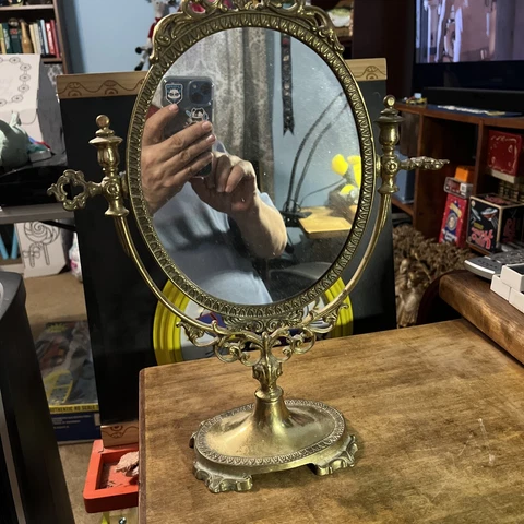 Vintage Victorian Style Brass Adjustable Tabletop Vanity Mirror Cover