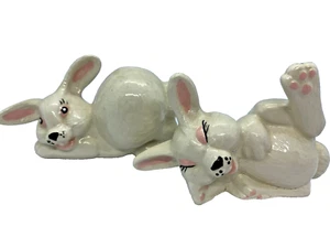 2er Set Keramik weiß Hase Kaninchen Figuren rosa Ohren OSTERN - Bild 1 von 8