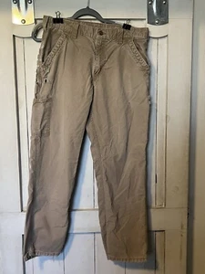 Carhartt Carpenter Pants Men 34x30 Khaki Workwear Holes Grunge Distressed - Picture 1 of 6