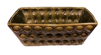 Vintage Avocado Green Ceramic Rectangular 8.5" x 5" Hobnail Planter Window Herbs - Image 1 of 4