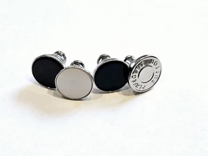 Jean Button Pins / 4 Pack / Blue Black White Silver / No Sew - Picture 1 of 5