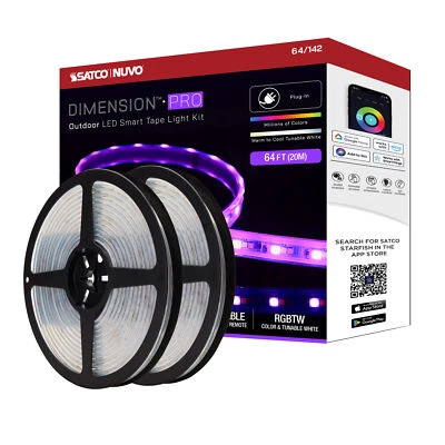 SATCO 64 Feet LED Tape OUTDOOR Strip Light RGB Multi Color Remote Plug In Bluetooth
