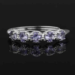 Blue Round Shape Simulated Tanzanite Half Eternity Ring In Solid 950 Platinum - Picture 1 of 8