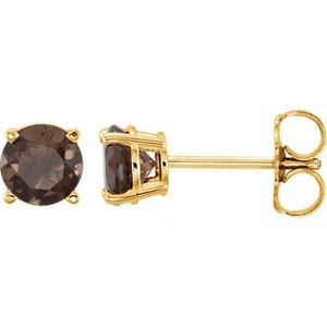 Smoky Quartz Earrings In 14K Yellow Gold (5.00mm) - Picture 1 of 2
