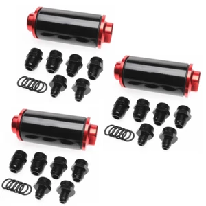 3pcs High Flow Inline Fuel Filter 100 Micron Cleanable AN6 AN8 AN10 Adapter 58MM - Picture 1 of 10