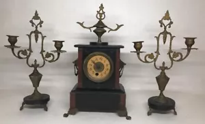 Ancienne Garniture Horloge De Cheminée En Marbre À révisé - Bild 1 von 12