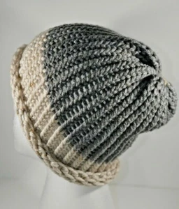Gorro tejido a mano caqui tostado y gris carbón adulto adolescente mujer hombre - Imagen 1 de 3