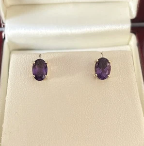 9ct Yellow Gold 1.5ct Amethyst Stud Earrings, Butterfly Fastening - Picture 1 of 5