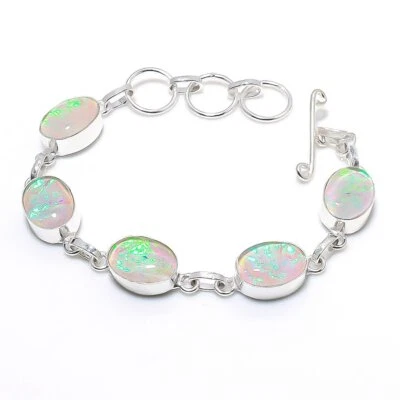 Australian Triplet Opal Gemstone 925 Silver Handmade Jewelry Bracelet 7-8"  - Image 1 of 3