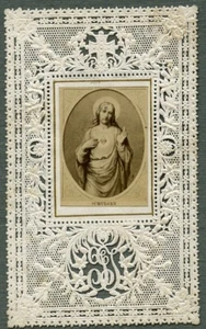 France Religion Holy Card Photo Albumen on Lace Paper 1870's - Imagen 1 de 3