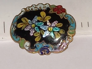 ANTIQUE GOLDTONE & MULTICOLOR ENAMEL FLOWER W/BORDER SEW ON BUTTON 13/16 X 1" - Picture 1 of 5