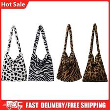 Women Soft Warm Plush Zebra Pattern Handbags Female Travel Fluffy Underarm Bags