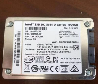 800GB Intel SSD 1.8"S3610 Series Solid State Drive SSDSC1BG800G4 G2010150 SATA - Image 1 of 2