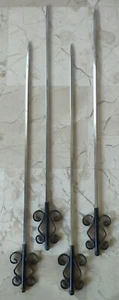 Sword Skewers BBQ Set 4 Stainless Steel Japan VTG MCM Black Scroll Bead Handles - Picture 1 of 5