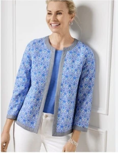 TALBOTS Large QUILTED Preppy Medallion Cotton L. Weight Hook & Eye JACKET NWOT - Picture 1 of 15