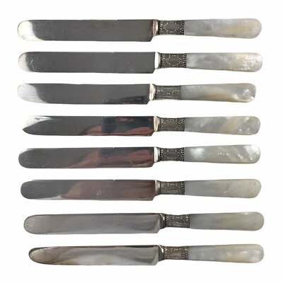 Cuchillos antiguos Henry Sears & Son 1865 madreperla mango fregona banda esterlina 8 Foto 1 de 4