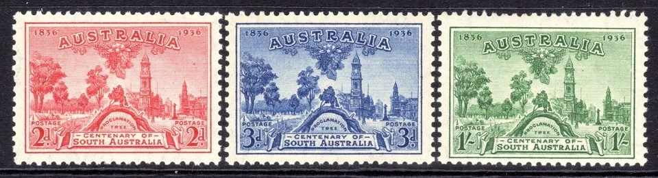 Australia Scott # 159-61 VF MNH 1936 Proclamation Tree and Adelaide - Image 1 of 1