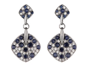 Blue Clip On Earrings gunmetal grey drop dangle with mixed crystals - Bibi - Picture 1 of 3