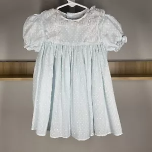 Vintage Sears Toddler 3T Girl’s Powder Blue Dots Accordion Dress Made In USA - Picture 1 of 4
