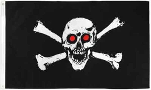 Pirate Red Eyes 3x5ft Poly Pirate Flag Red Eyes Skull Crossbone Pirate Ship Flag - Picture 1 of 3