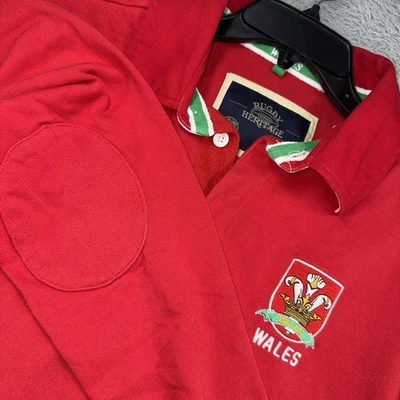 Rugby Heritage Wales  Team Polo Shirt Men Small  Red Long Sleeve Twill Collar - image 1 of 4