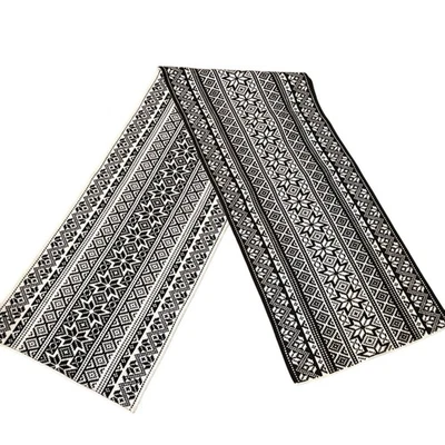 Nordic Black & White Knitted Table Runner 76" Snowflake Geometric Pattern - Image 1 of 4
