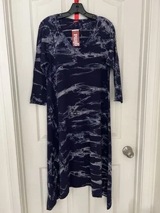 NWT Glima Women’s Dress Tie Dye 100% Cotton Navy V-neck Sz Medium Juniors - Picture 1 of 5