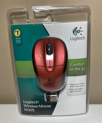 Logitech M305 Wireless Optical Mouse w/ Nano Receiver Red & Black New Sealed - Image 1 of 3