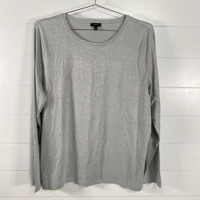 Talbots Shirt Womens 2XL Silver Metallic Shimmer Long Sleeve Stretch Scoop Neck - Image 1 of 4