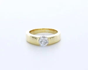 0.7CT Natural Diamond I/SI1 Round Cut 18K Gold Helf-Bezel Classic Solitaire Ring - Picture 1 of 4