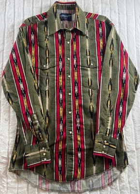 Wrangler Western Brushpopper Shirt Mens M Aztec Print Long Sleeve Cowboy Rodeo - Image 1 of 4